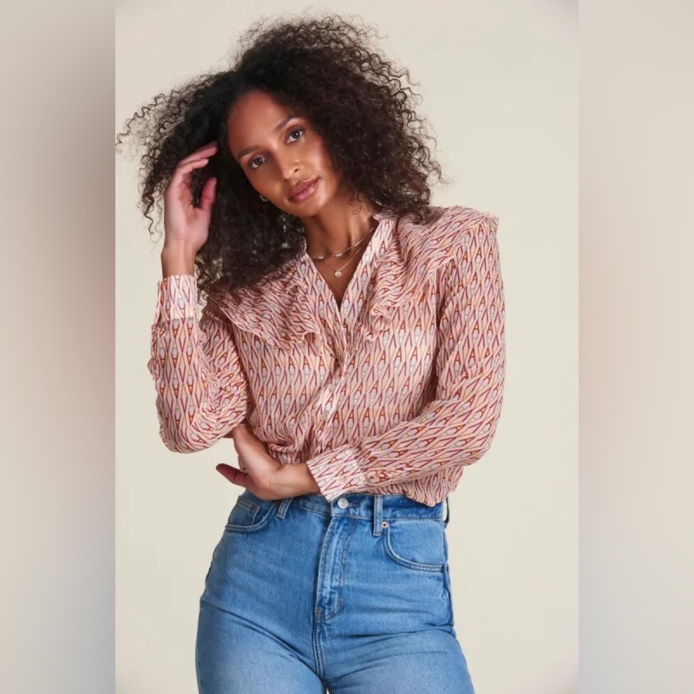 The Shirt by Rochelle Behrens Pink and Rust Geometric Button-Down Shirt